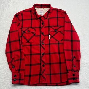 Topo Designs Flannel Shirt Men Small‎ Red Plaid Organic Cotton Flap Pockets